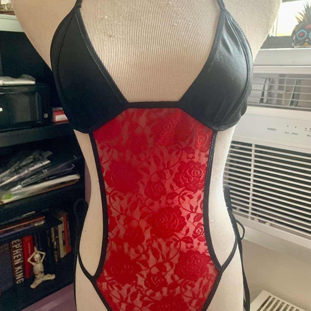 Black and Red Lace Bodysuit
